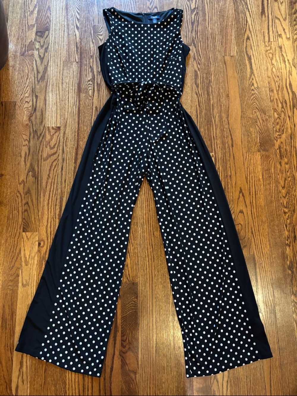 Chaps Black Polka Dot Sleeveless Wide-Leg Jumpsuit